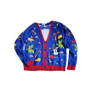 Ugly Christmas Sweater Unisex Mens XXL Cardigan Candy Cane SnowMan Sequence Bow